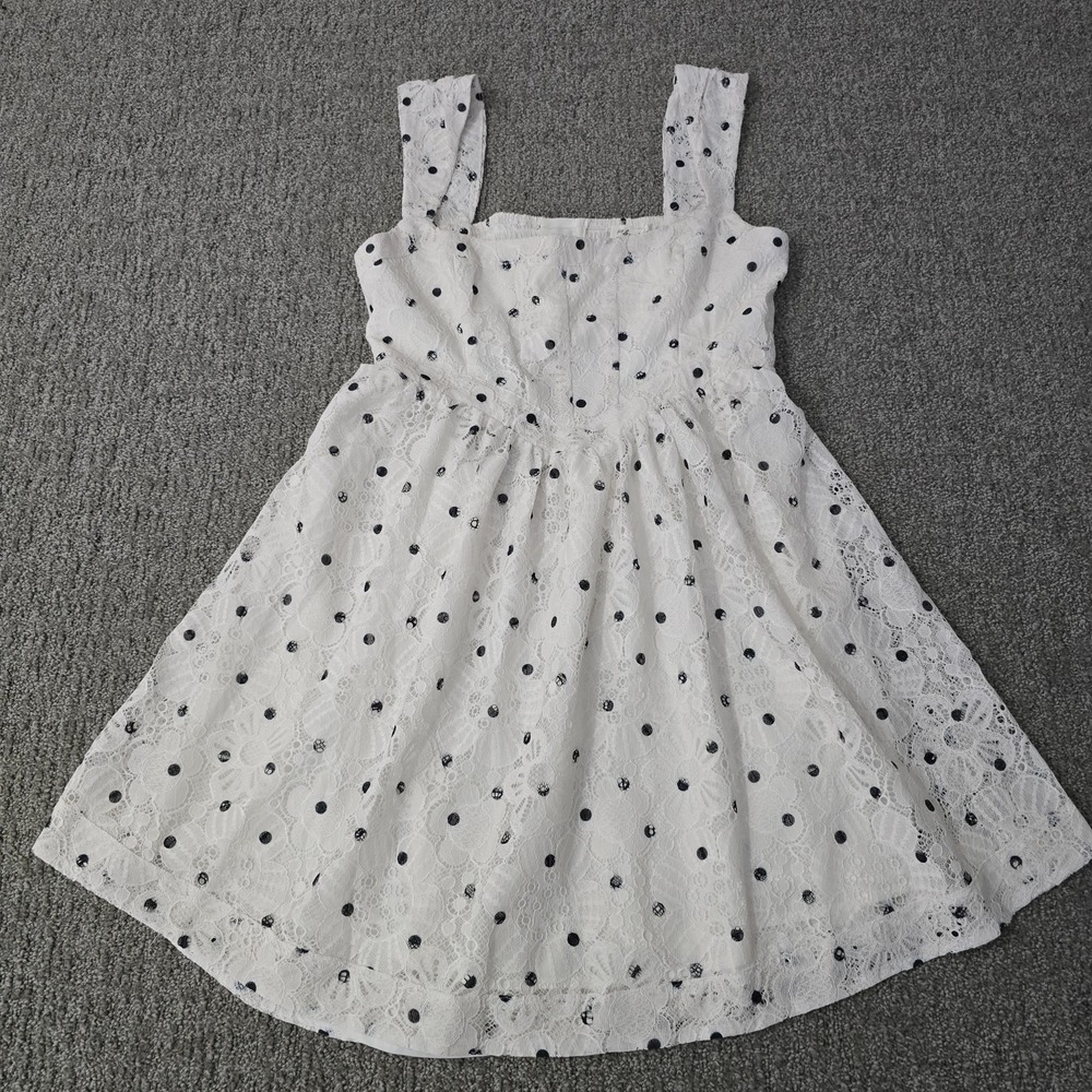 For Love & Lemons M White Lace Polka Dot Dress Fit Flare Coquette Romantic